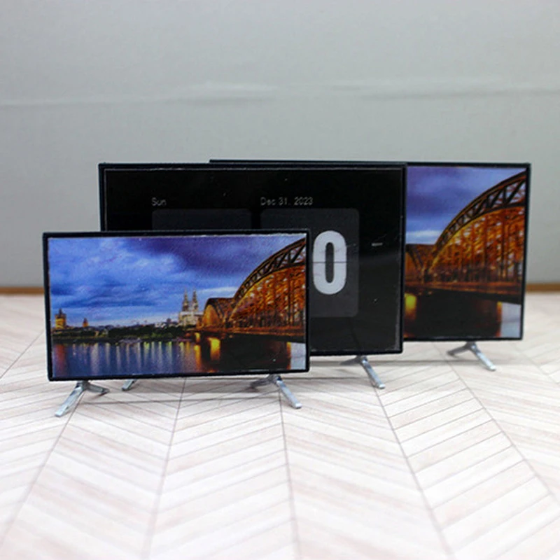 1pcs 1:12 인형 집 TV 시뮬레이션 텔레비전 미니 TV 스탠드 기본 모델 소형 가구 인형 집 거실 장식