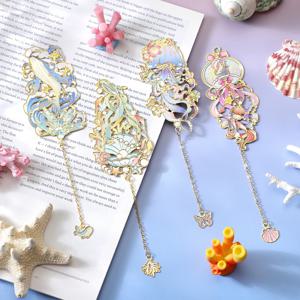 1개 해양 동물 금속 책갈피 조개 불가사리 디자인 체인 태슬 포함 플래너 액세서리 독서 애호가 작가 선물용