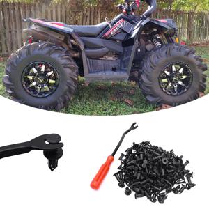 100pcs ATV UTV 플라스틱 펜더 클립 Polaris Predator Rangers RZR 스크램블러 스포츠맨 용 패스너 제거기가있는 바디 리벳