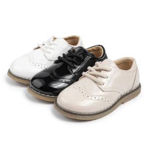 KIDSUN 2024 어린이 PU 가죽 레이스 업 신발 어린이 소녀 공주 파티 신발 플랫 고무 단독 거울 표면 드레스 신발