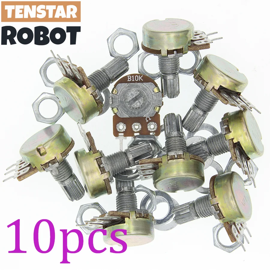10PCS WH148 B1K B10K B50K B100K B1M 3Pin 선형 전위차계 너트와 와셔가있는 15mm 샤프트
