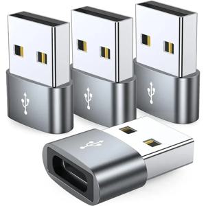USB C 암-USB 수 어댑터 C 타입-USB A 충전기 케이블 컨버터, 아이폰 아이패드 삼성 갤럭시 픽셀과 호환 가능, 4 팩