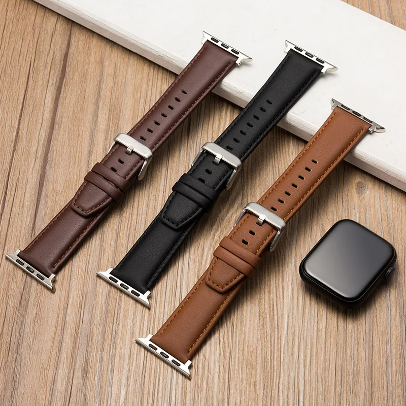 Apple 시계 스트랩 용 가죽 시계 밴드 49mm 44mm 45mm 42mm 38mm 40mm 41mm 여성 남성 팔찌 iWatch 시리즈 8 7 6 5 4 3 Se 밴드