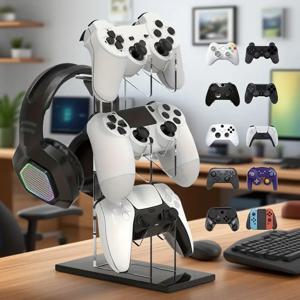 아크릴 3단 콘솔 스탠드 베이스 헤드셋 홀더 마운트 데스크탑 수납함 (모든 게임패드, 헤드폰, 에어팟 맥스 게이밍 액세서리용)