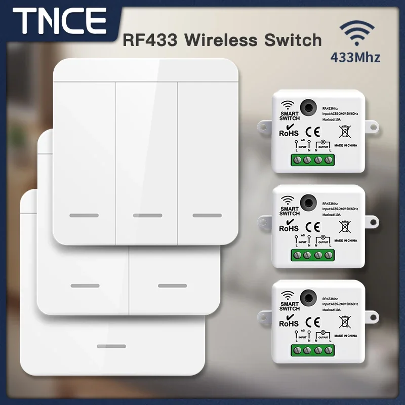 TNCE RF433 릴레이 수신기, 무선 조명 스위치 433Mhz 미니 원격 제어, 1/2/3Gang 벽 송신기 스위치, Led 램프 팬 스마트