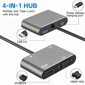 USB 3.0 VGA HDTV 디지털 AV 및 PD 충전 포트 호환 기능을 갖춘 타입 C 어댑터 허브 4 in 1 멀티포트