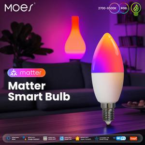 MOES Tuya Matter WiFi 스마트 전구 디밍이 가능한 Led 조명 1600만 RGB 색상 E14 촛불 램프 음성 제어 Alexa Google 홈
