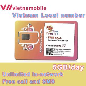 베트남 Vietnamobile Sim / eSIM 선불 Sim 카드, 하루 5GB 및 무료 통화 및 SMS, 베트남 전화번호로 로컬 앱 등록 가능;