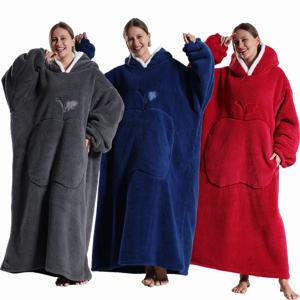 겨울 슈퍼 따뜻한 옷 여분의 긴 후드 티셔츠 여성 성인 Unsix 웨어러블 담요 까마귀 Oversize Homewear Clothing