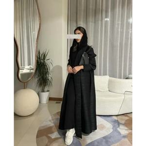 이슬람 Abaya 블랙 단순 통근 패션 Pleated 느슨한 긴 트렌치 코트 자켓 2024 가을 새로운