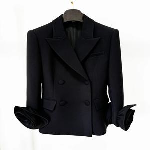 여성용 꽃 아플리케 더블 브레스트 블레이저, 하이 스트리트 최신 패션 디자이너 재킷