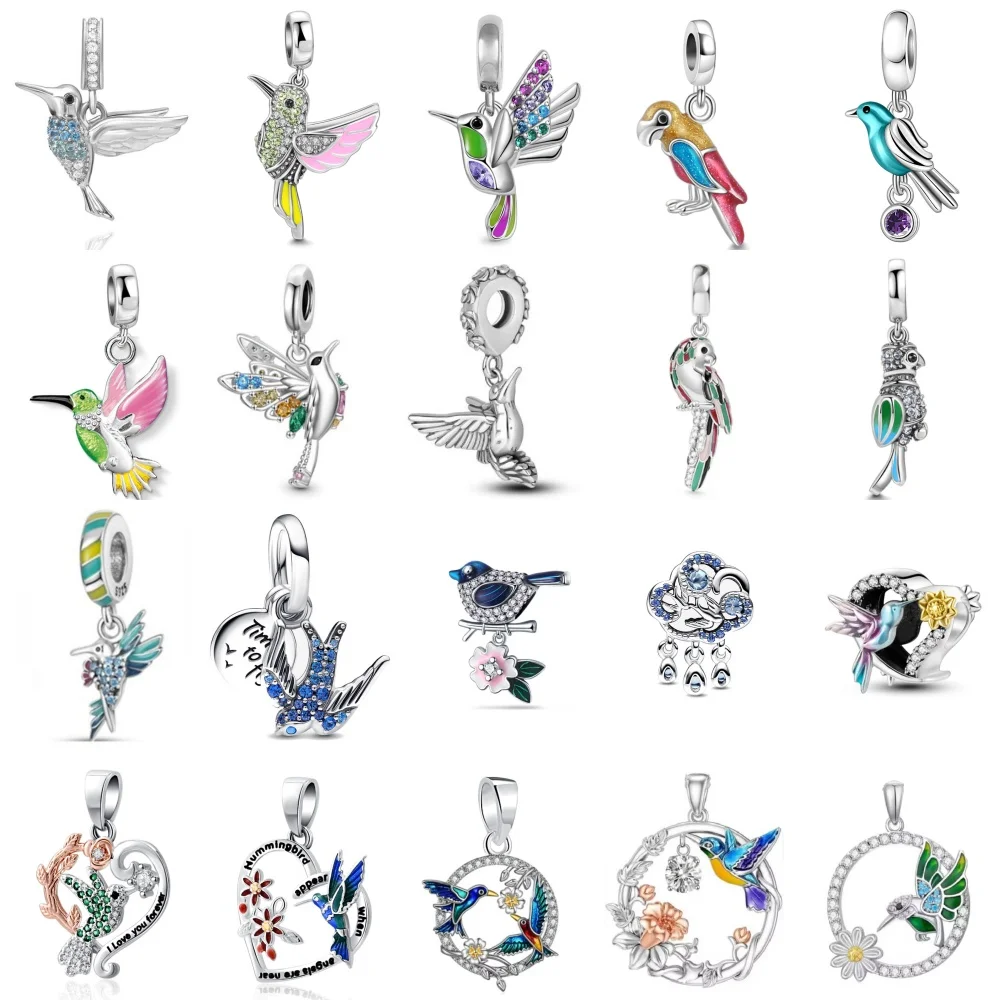 새로운 925 스털링 실버 벌새 제비 펜던트 구슬 장식 맞는 원래 유럽 팔찌 쥬얼리 DIY 여성 쥬얼리