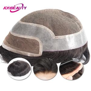 프론트 스위스 레이스 남성용 진짜 인모 가발, PU 레이스, 모세관 보형물, 내구성 있는 가발, 자연스러운 인간 시스템 유닛