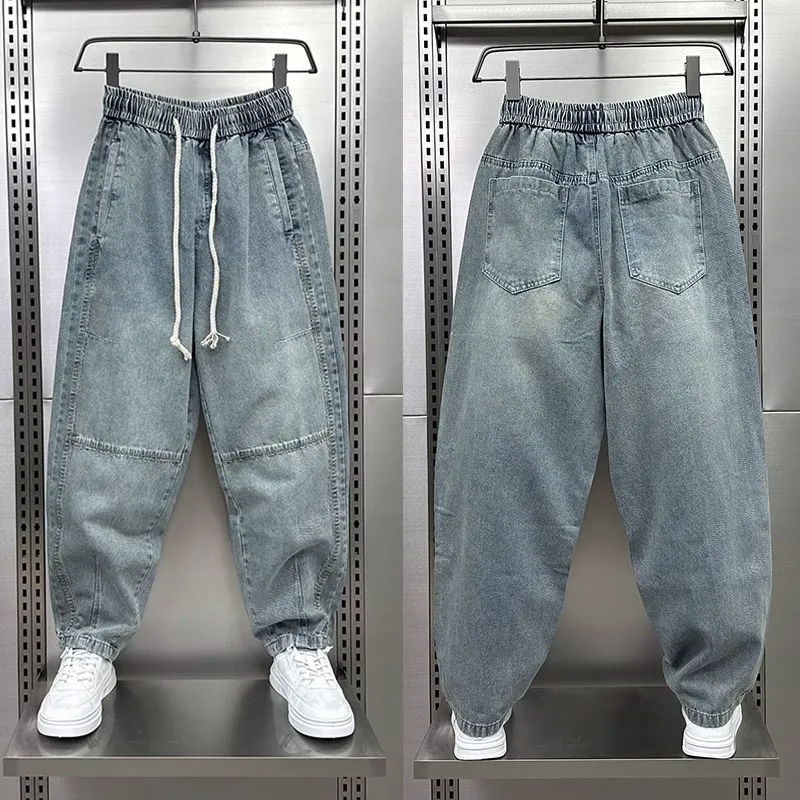 하렘 데님 바지 2025 미국 복고풍 청바지 여름 얇은 느슨한 탄성 허리 하렘 청바지 고품질 럭셔리 브랜드 남성 의류