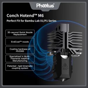 Phaetus New Conch Hotend M6 EndCoat 노즐 Bambu Lab X1 및 P1 시리즈 3D 프린터에 완벽하게 맞는 분리형
