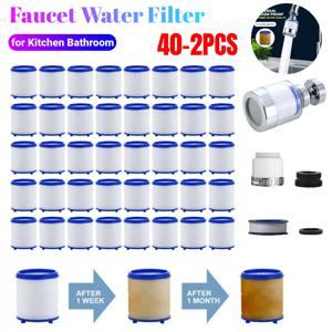 40-2PCS 수도꼭지 워터 필터 요소 염소 중금속 제거 필터링 된 샤워 헤드 목욕 여과 정수기 경수를 부드럽게