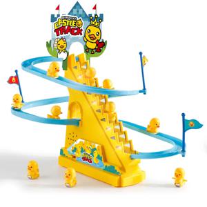 작은 오리 등반 계단, 귀여운 아기 전기 노래 장난감, 어린이 대화 형 조기 교육 동물 오리 슬라이드 휴일 선물