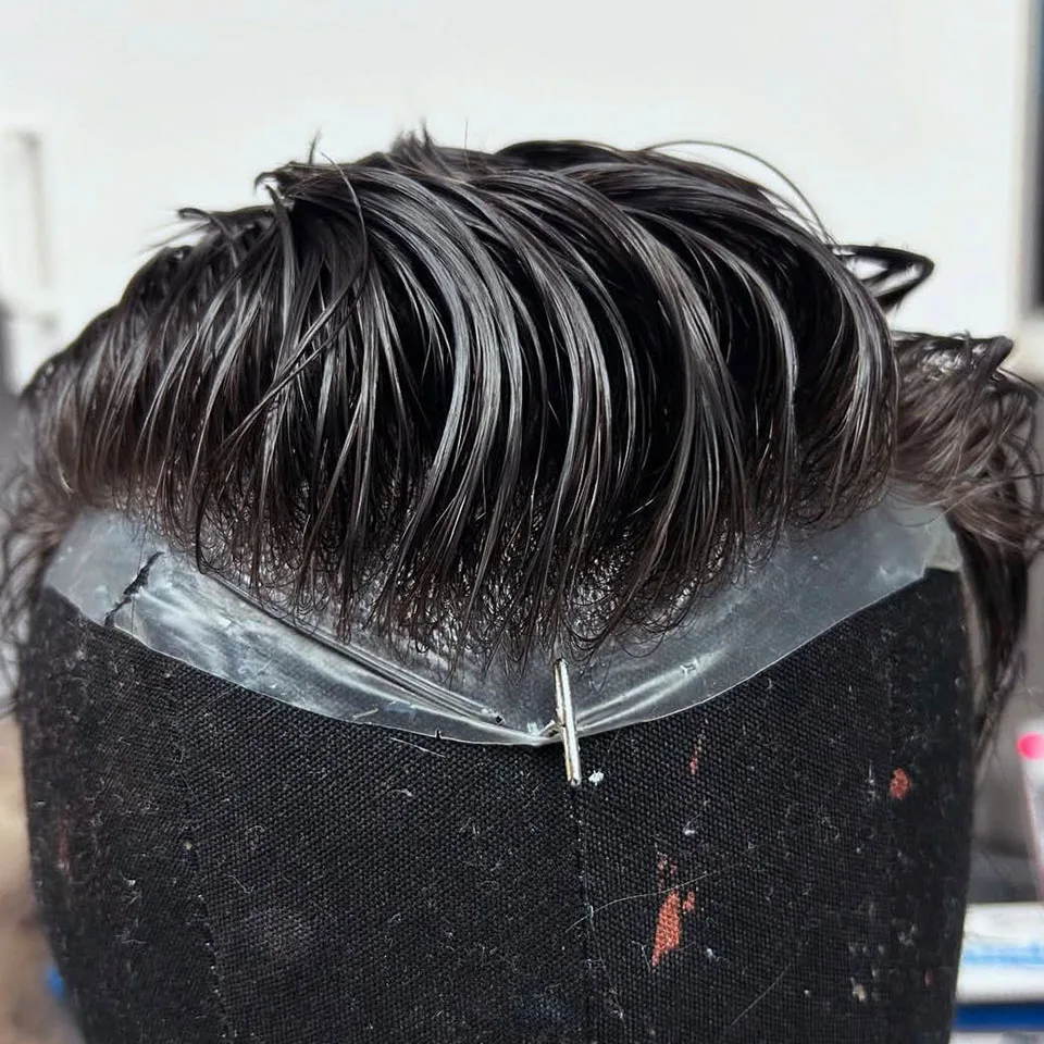 슈퍼 울트라 얇은 피부 0.02mm 80-100% 밀도 남성 가발 쓴 브라운 블랙 210 #   인모 시스템 감지할 수 없는 천연 헤어라인 보철물