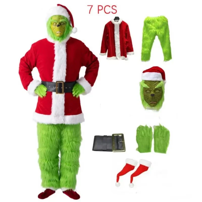 Kerstman 메이크업 발 무대 공연 Kostuum Kerstmis Genie Groenharig Monster Grinch Prestaties Kostuum Rekwisieten