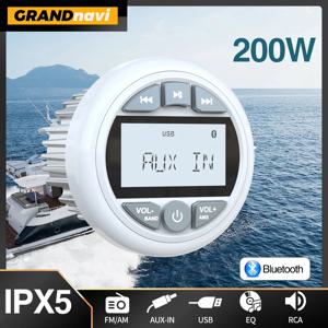 GRANDnavi 화이트 마린 스테레오 보트 라디오 블루투스 IPX5 방수 FM AM 디지털 미디어 오디오 플레이어 요트 게이지 ATV UTV 카트