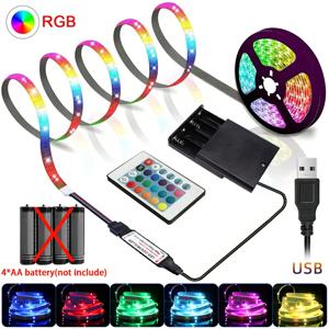RGB LED 조명 배터리 USB 5V LED 스트립 조명 IR 원격 제어 유연한 리본 테이프 홈 룸 TV 백라이트 장식