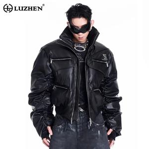 LUZHEN 오리지널 더블 지퍼 디자인 두꺼운 따뜻한 빵 패딩 코트 남자 2025 새로운 솔리드 컬러 오토바이 가죽 자켓 JY3050