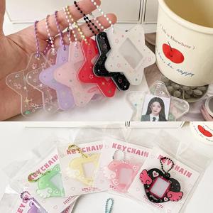 휴대용 반짝이 별 아크릴 포토카드 홀더 키체인 1인치 ID 카드 케이스 학생 K팝 아이돌 사진 가방 내구성 카드 보관함