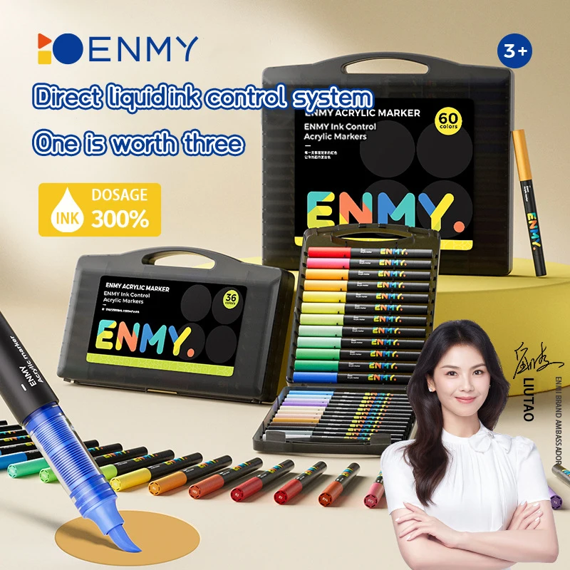 ENMY 아크릴 페인트 마커 펜 소프트 헤드 직접 액체 낙서 그림 QuickDry 안료 펠트 용 미술 용품