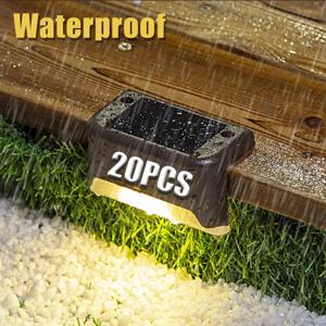 4-20PCS 따뜻한 흰색 LED 태양 단계 조명 야외 정원 경로 계단 조명 방수 발코니 파티오 울타리 조명 장식