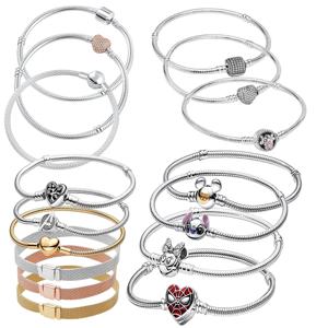 2025 미키 마우스 스파이더맨 하트 클립 오리지널 925 실버 도금 팔찌 러브 버클 비즈 장식 DIY 여성용