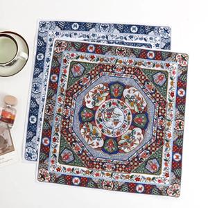 2Pcs 여성 순수 코튼 손수건 얇은 파란색과 흰색 도자기 인쇄 부드럽고 편안한 코튼 핸드 타월 땀 43cm