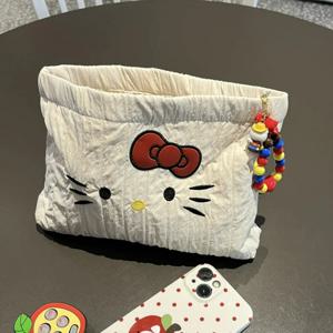 트렌디한 새 오리지널 자수 키티 수납 가방 대용량 화장품 가방 휴대용 텍스처 핸드헬드 세면도구 가방