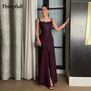 Thinyfull 아랍어 인어 새틴 댄스 파티 드레스 민소매 이브닝 드레스 2025 긴 공식 이벤트 가운 Robe De Soirée 맞춤형