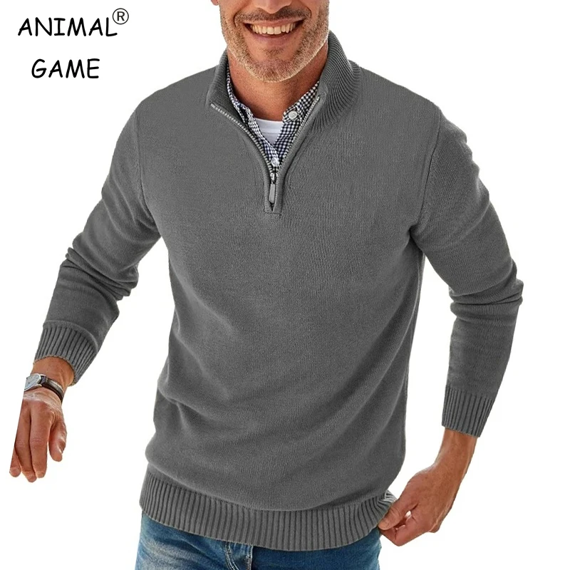 남성용 긴팔 지퍼 풀오버 스웨터, 모크넥 캐주얼 니트 폴로 스웨터, 따뜻한 터틀넥 풀오버 스웨터, 작업용 점퍼