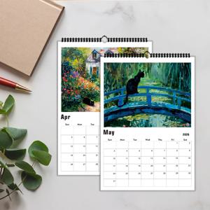 1개, 2026 반 고흐 시리즈 고양이 테마 달력, 12가지 독특한 디자인, 벽걸이 달력, 생일, 크리스마스, 새해 선물