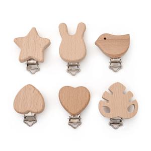 5개입 나무 젖꼭지 클립 식품 등급 천연 너도밤나무 DIY 진정제 액세서리 아기 이갈이용 젖꼭지 체인 클립
