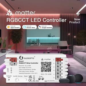 GLEDOPTO Matter LED 컨트롤러 스마트 RGBCCT 스트립 컨트롤러 12V~24V PWM 디밍 앱 음성 제어 HomeKit Alexa 연동