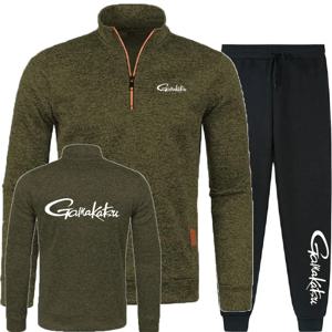 남성용 2피스 세트 후드티 바지 스포츠웨어 스웨트셔츠 하프 지퍼 소프트 플리스 터틀넥 스웨터 가마카츠 낚시 남성용 풀오버