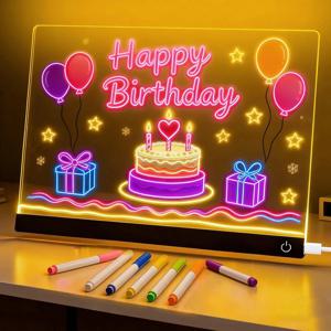 RGB 크리스마스 LED 노트 보드, 30x20cm 라이트 업 아크릴 메시지 보드 LED 드로잉 보드 드라이 이레이즈 데스크탑 오피스 학교 가정용