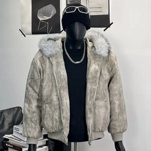 Y2K 스타일의 퍼 칼라와 독수리 자수가 들어간 타이다이 겨울 남성용 아웃도어 재킷, 두껍고 편안함