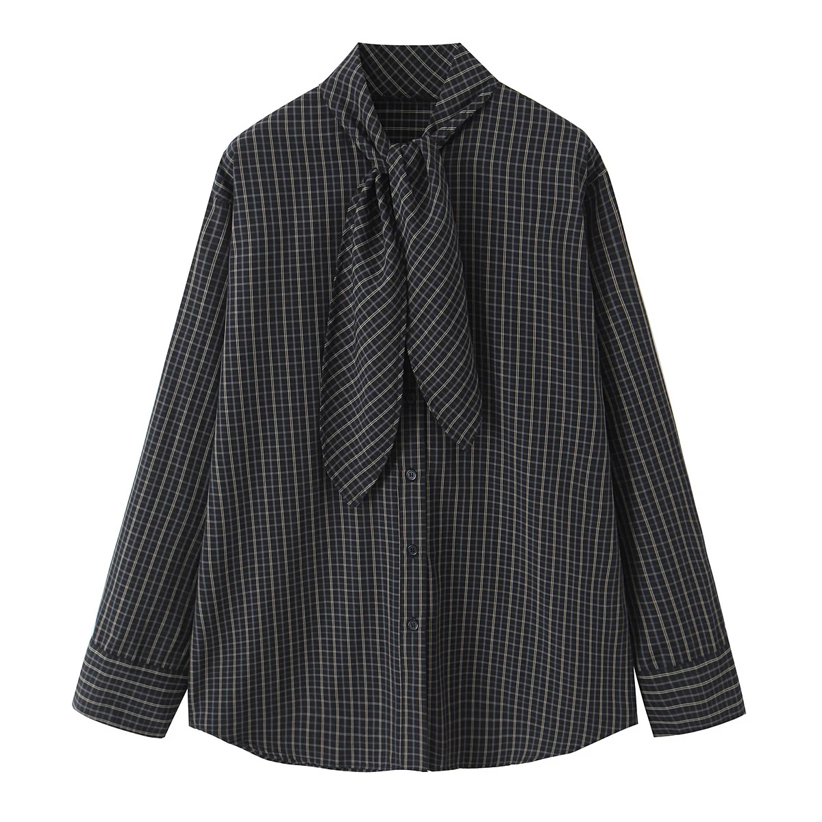 2025 가을 신상 여성 의류 캐주얼하고 세련되며 심플한 스트라이프 카라 긴팔 셔츠 탑