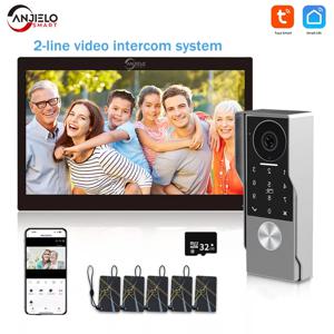 ANJIELO 2선 디지털 비디오 인터콤 시스템 TUYA 스마트 1080P 도어폰 카메라 비디오 도어벨 게이트 및 도어락 원격 지원