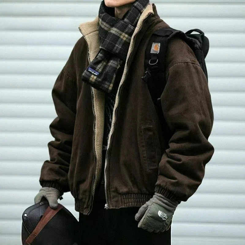 일본 빈티지 남성용 폴라 울 재킷 겨울 고품질 코트 두꺼운 한국 스트리트웨어 루즈 커플 패션 남성용 따뜻한 재킷