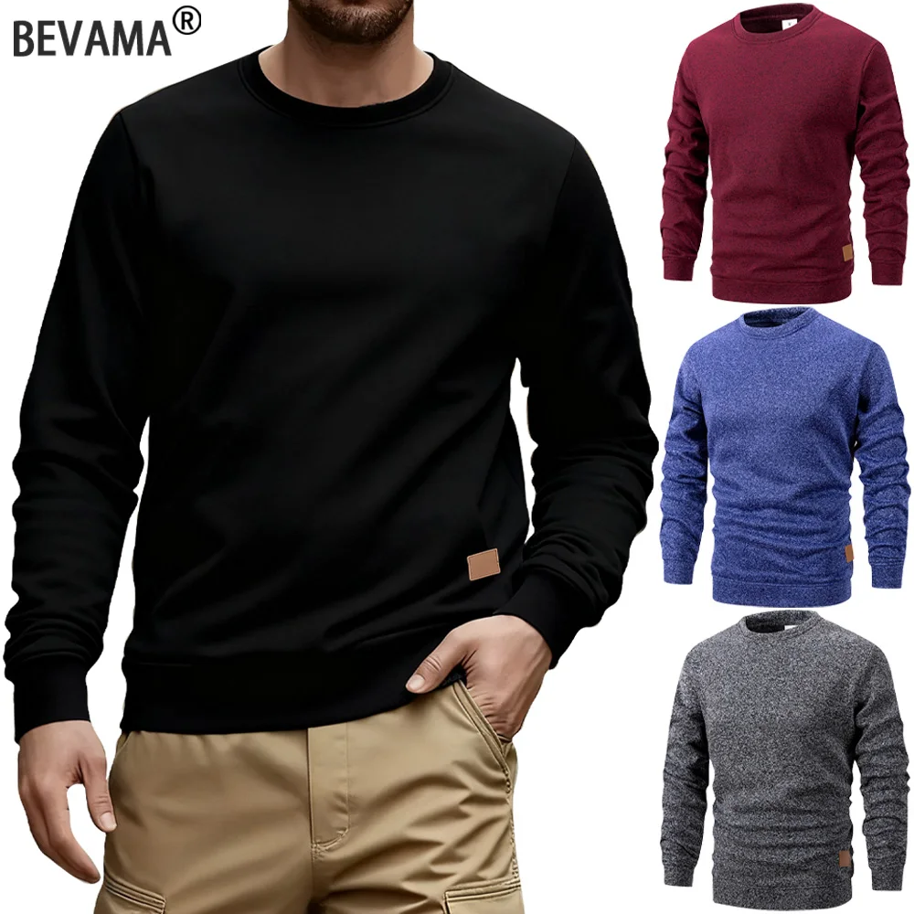 가을 남성 캐주얼 스웨터 라운드 넥 긴팔 니트 풀오버 솔리드 컬러 기본 루즈 스웨트셔츠 데일리 따뜻한 스트리트웨어