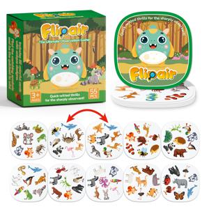 55개/세트 동물 테마 매칭 카드 게임, 가족 놀이, 학교, 파티 및 여행을 위한 시각 인식 게임