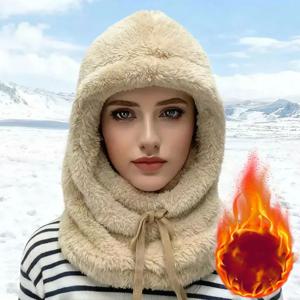 겨울 모자 플러시 귀 보호 통합 목 워머 여성용 스키 사이클링 야외 스포츠를위한 두꺼운 방풍 페이스 마스크