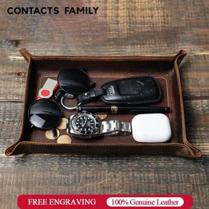 정품 가죽 접이식 보관함 쇠가죽 채찍으로 치다 사각형 트레이 키 지갑 동전 주최자 홈 오피스 데스크탑 보관함 잡화 상자