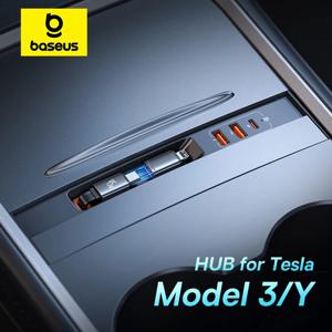 Tesla Model 3/Y 도킹 스테이션 용 Baseus 허브 PD 45W 고속 충전기 자동차 지능형 어댑터 전원 분배기 확장 션트 허브