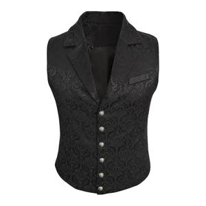 남성용 블랙 자카드 프린트 스왈로우테일 조끼 슬림핏 빈티지 비즈니스 캐주얼 수트 중세 서양 카우보이 스타일