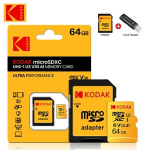 Kodak 마이크로 SD 카드 메모리 카드 클래스 10 64GB U3 4K 고속 Cartao De Memoria 플래시 메모리 TF Mecard C10 카드 리더기 용
